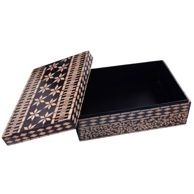 Caixa Quadrada Grande Rosalia Bambu Marrom com Preto - 6F Decorações