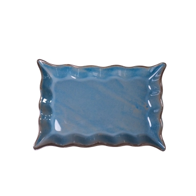Travessa Retangular Borda Amassada 30cm Cor Porcelana Jeans