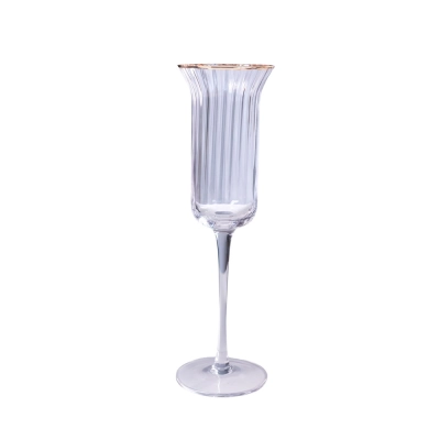 Conjunto de Taças Champagne Vidro Filete Dourado 6Peças 160ML