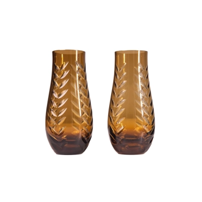 Conjunto com 2 Vasos Decorativos em Cristal Puríssimo Cor Sépia 13cm - Stölzle Lausitz