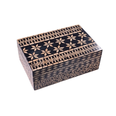 Caixa Quadrada Grande Rosalia Bambu Marrom com Preto - 6F Decorações