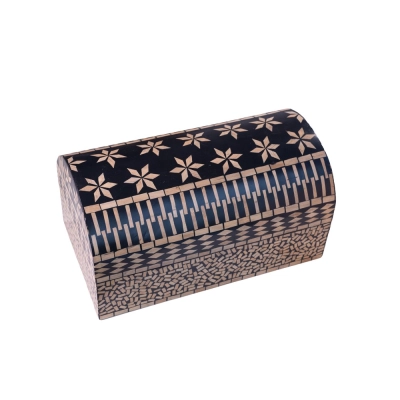 Caixa Redonda Pequena Rosalia Bambu Marrom com Preto - 6F Decorações