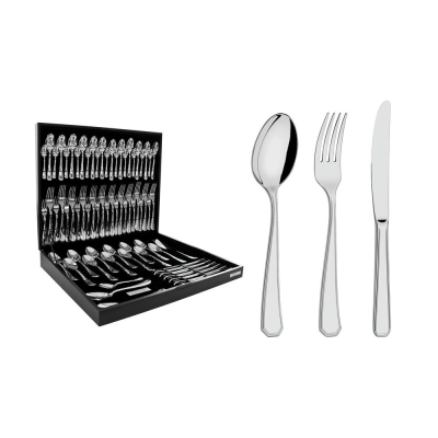 Faqueiro Sonata em Aço Inox com Facas de Mesa Forjadas Acabamento Brilho e Estojo de Madeira 76 Peças - Tramontina