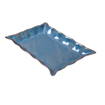 Travessa Retangular Borda Amassada 30cm Cor Porcelana Jeans