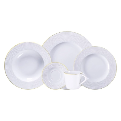 Aparelho de Jantar e Chá Mesh Filete Ouro em Porcelana 30 Peças - Tramontina