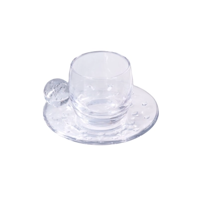 Conjunto de Xícaras Pires Vidro Esfera Transparente 6Peças 120ML
