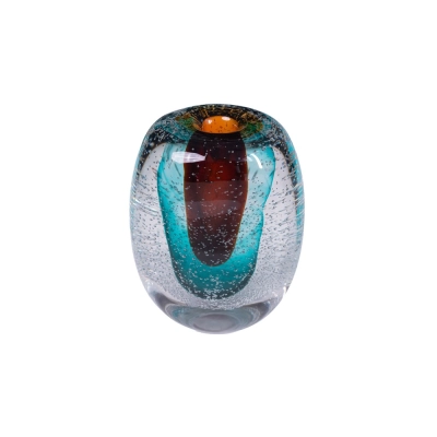 Vaso Vidro Azul Transparente e Marrom